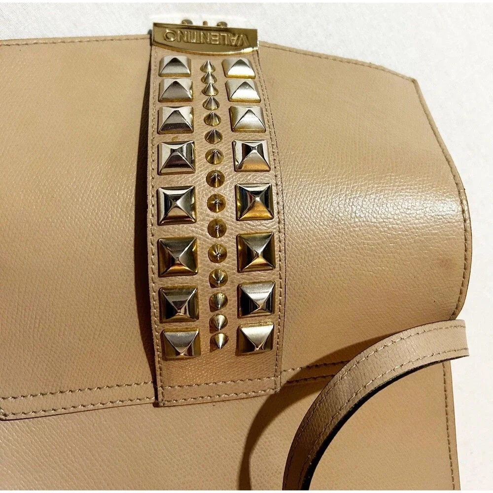 Valentino Benedicte Rockstud Leather Crossbody Bag in Taupe